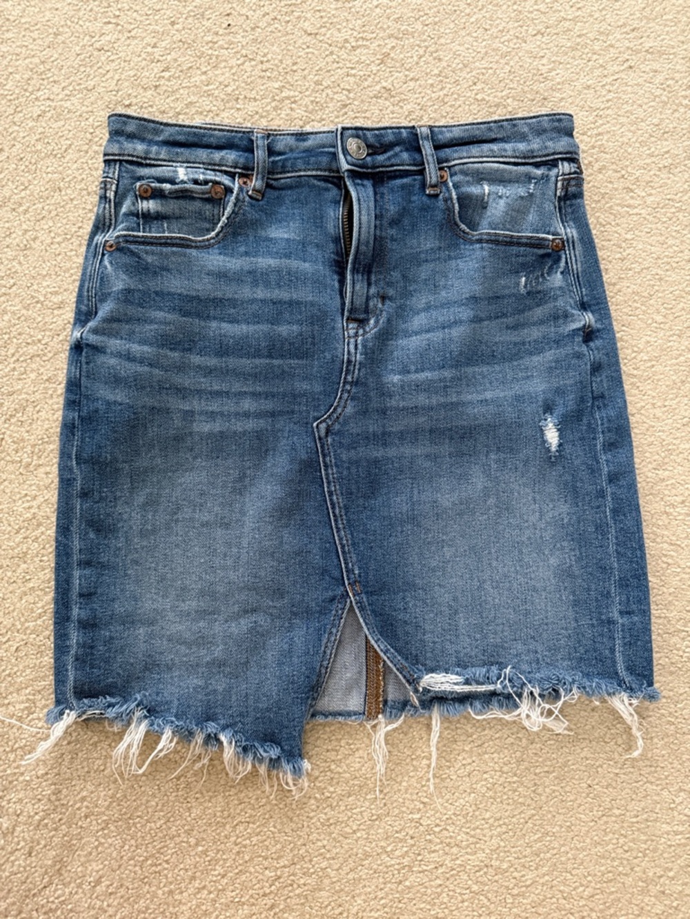 American Eagle Denim Stretch Super Hi-Rise Midi Skirt, 4